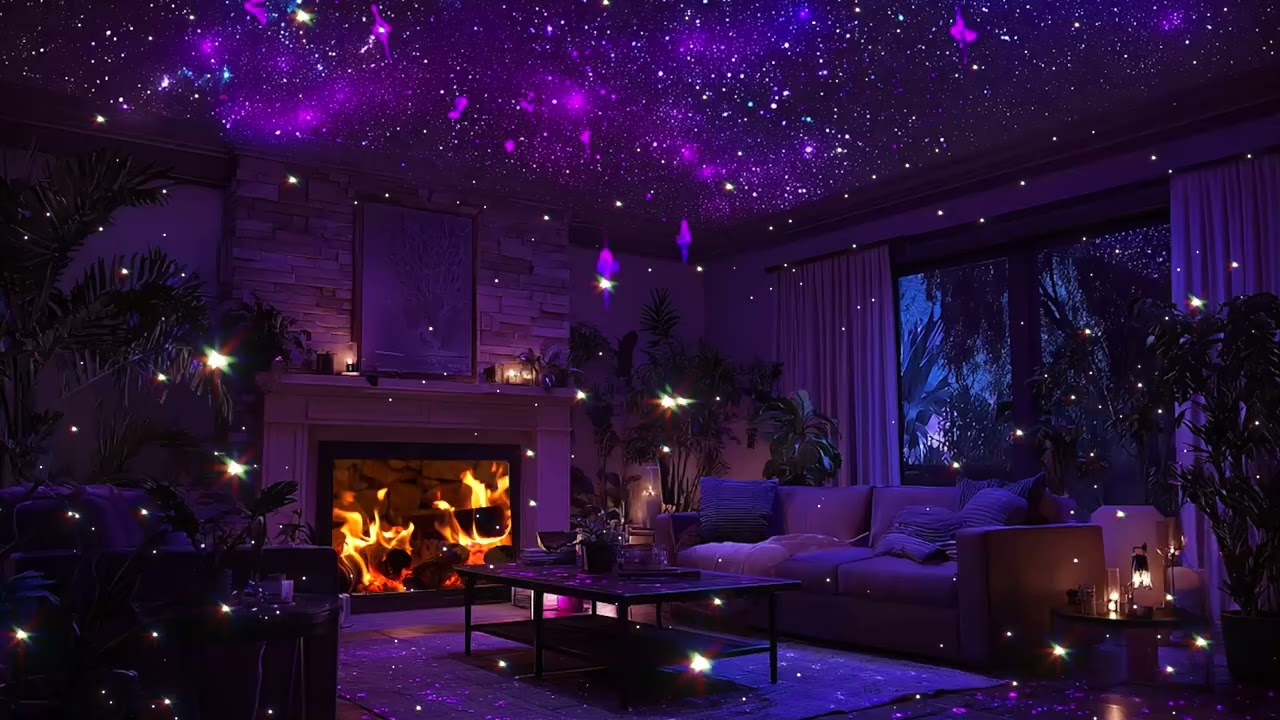 Purple Room Chill 🎹 Soft Piano & Warm Fireplace Ambience for Deep Focus and Relaxation