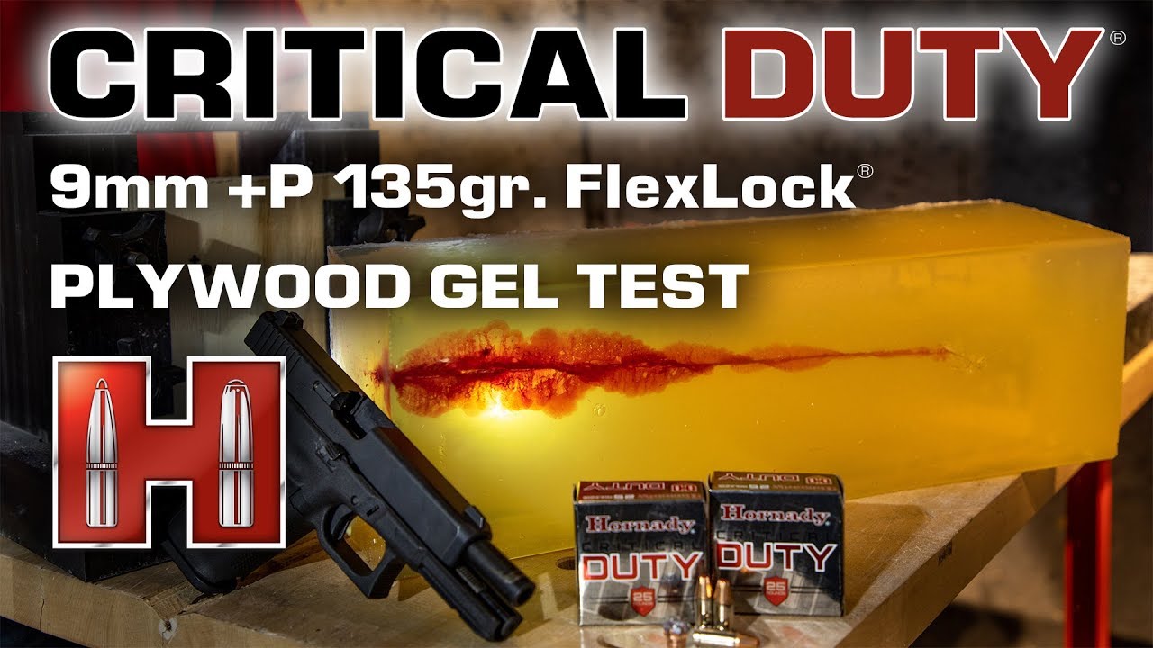 Hornady® Critical Duty® 9mm +P 135gr FlexLock® - PLYWOOD Gel Performance