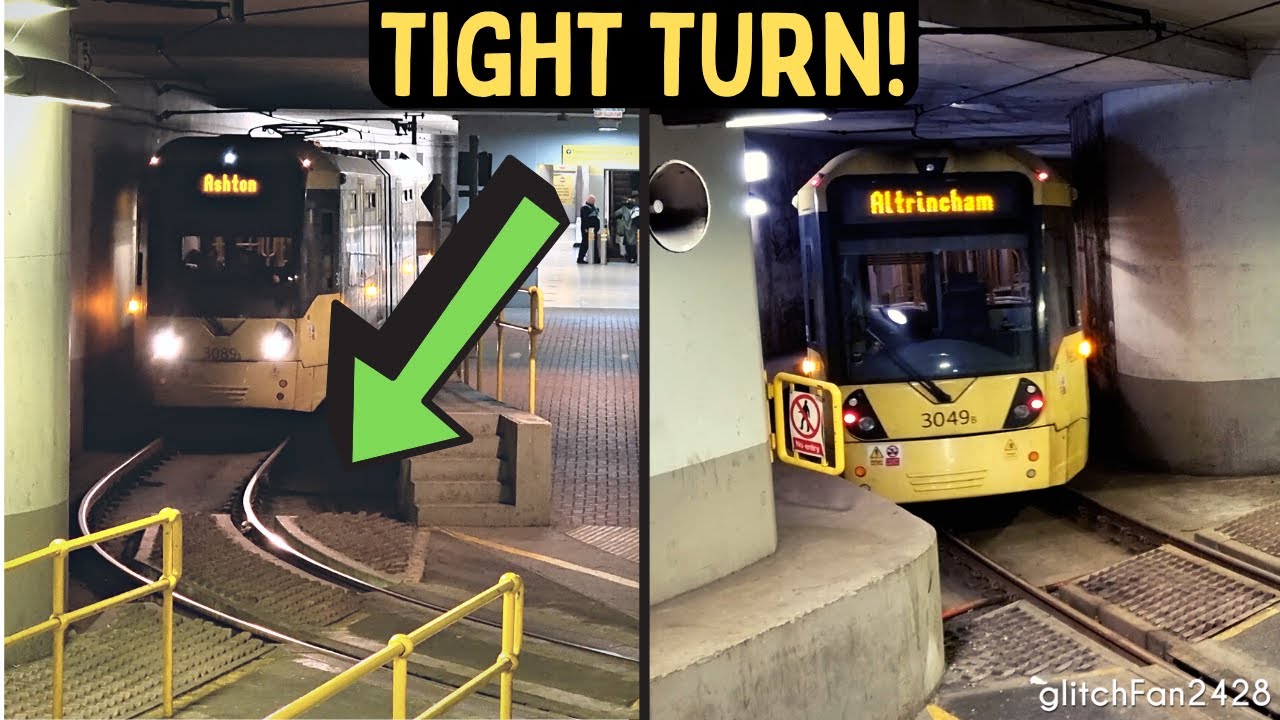 Toot! - Tight Turn for Metrolink Trams passing under Manchester Piccadilly Station, England 2023