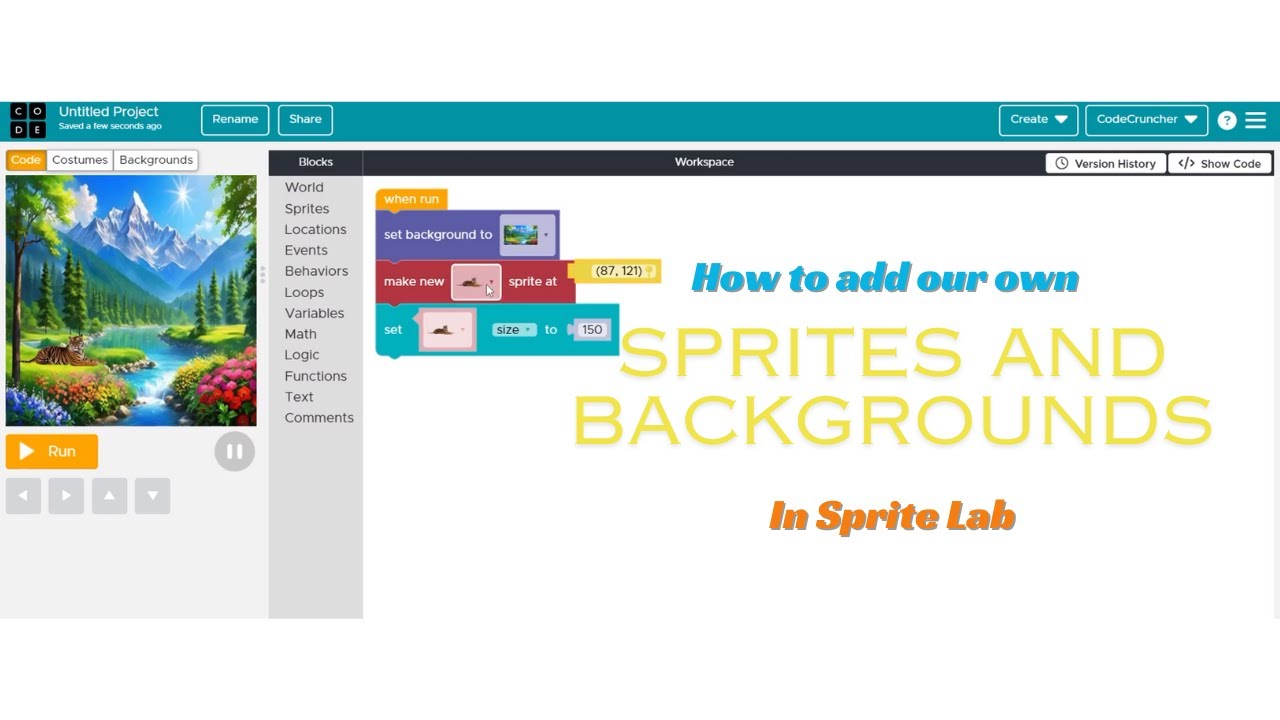 How to add our own sprites and backgrounds in Sprite Lab | Code.org | CodeCruncher