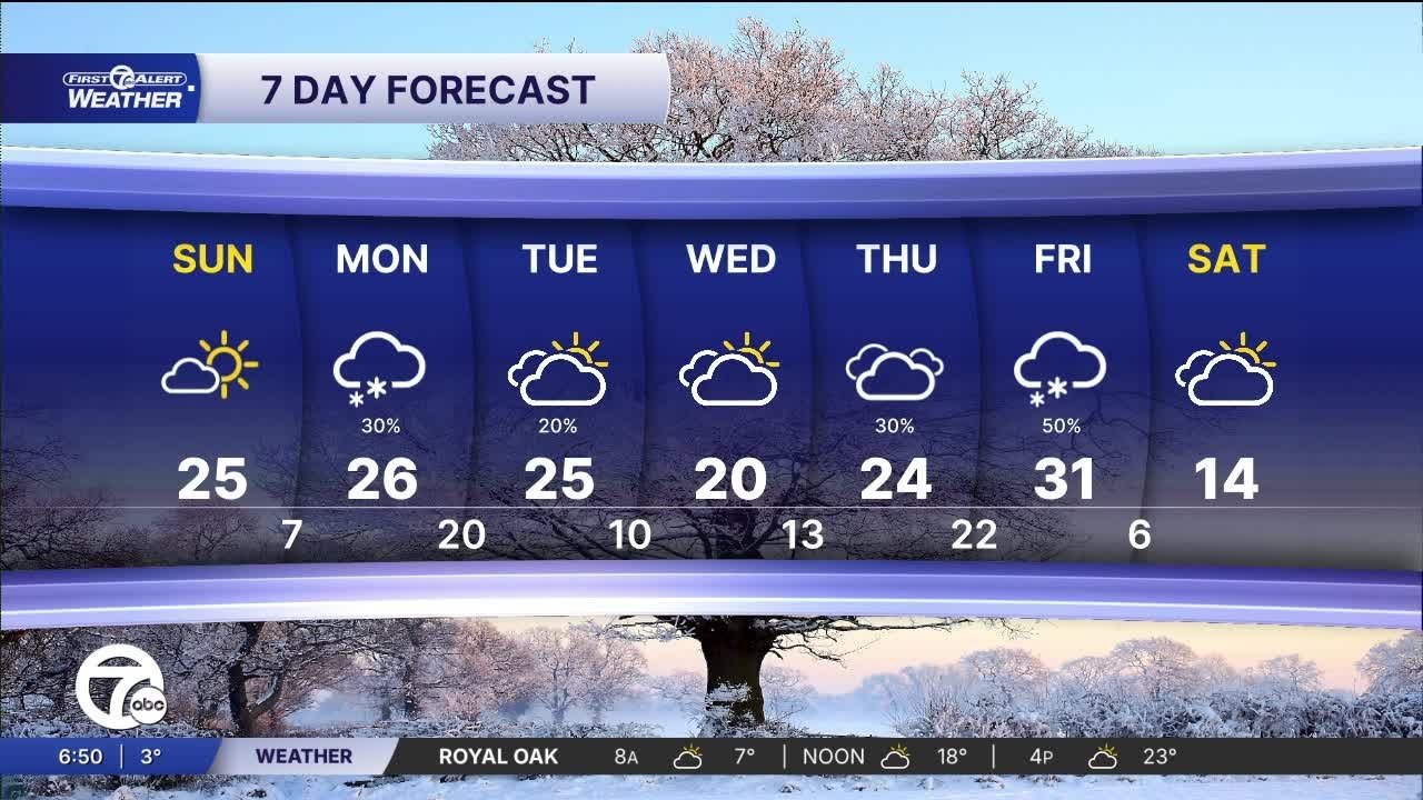Metro Detroit Forecast: Sunday sun helps push temps into 20s, snow returns next week