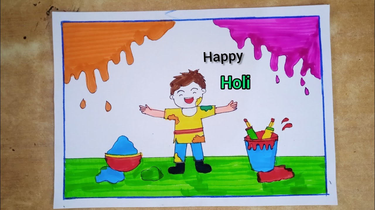 Holi Drawing easy /  Happy Holi drawing/ Beautiful 🥰Holi  Card drawing steps|Holi festival drawing