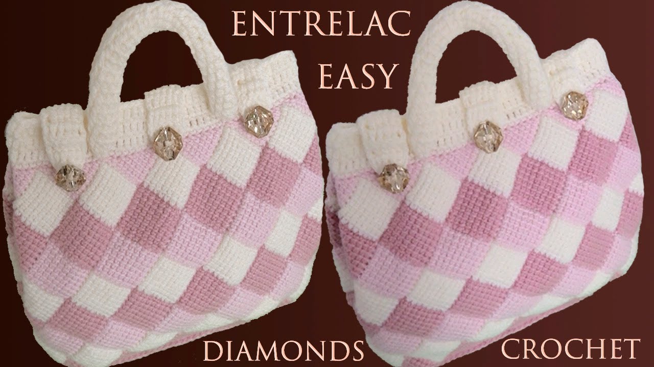 Bolso a Crochet muy Fácil en punto Entrelac Redondo Tunecino diamantes tejido tallermanualperu