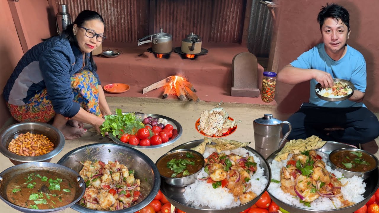 Nepali Village Aloo Ko Achar Recipe & Rajma Curry With Rice | Nepali Cooking in Village