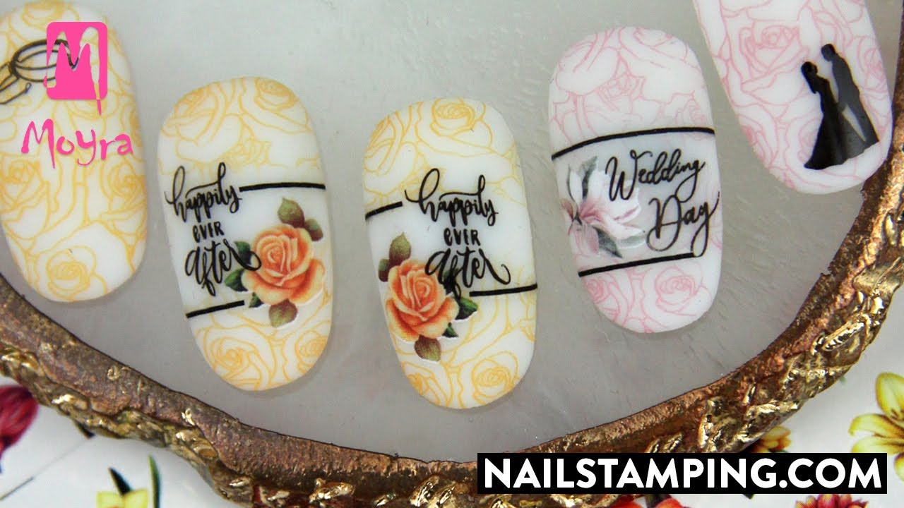Romantic nail art with flower sticker (nailstamping.com)