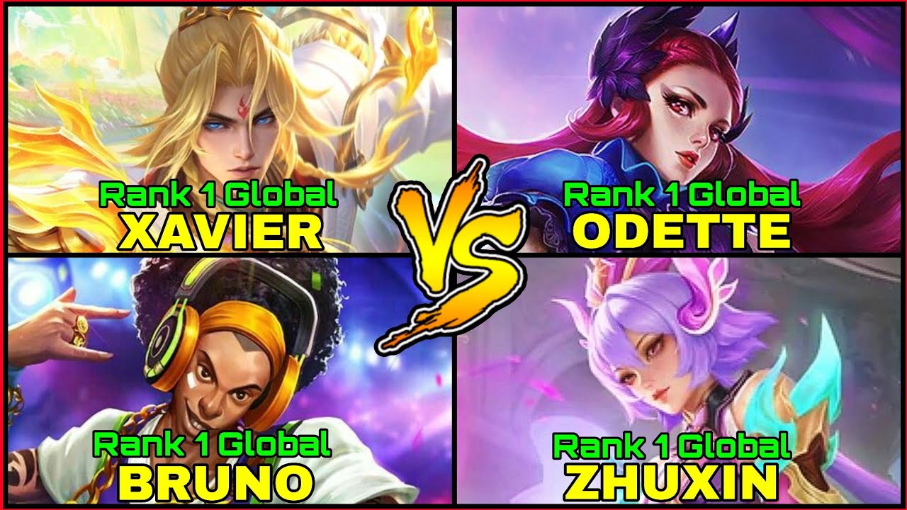 Top 1 Global Xavier & Bruno VS Top 1 Global Odette & Zhuxin - Mobile Legends 