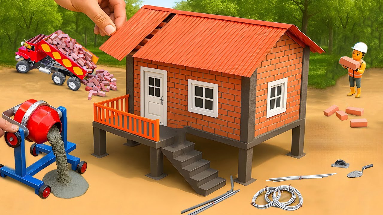 mini Bricks house construction | Building a mini brick house with mixer and truck, DIYs construction
