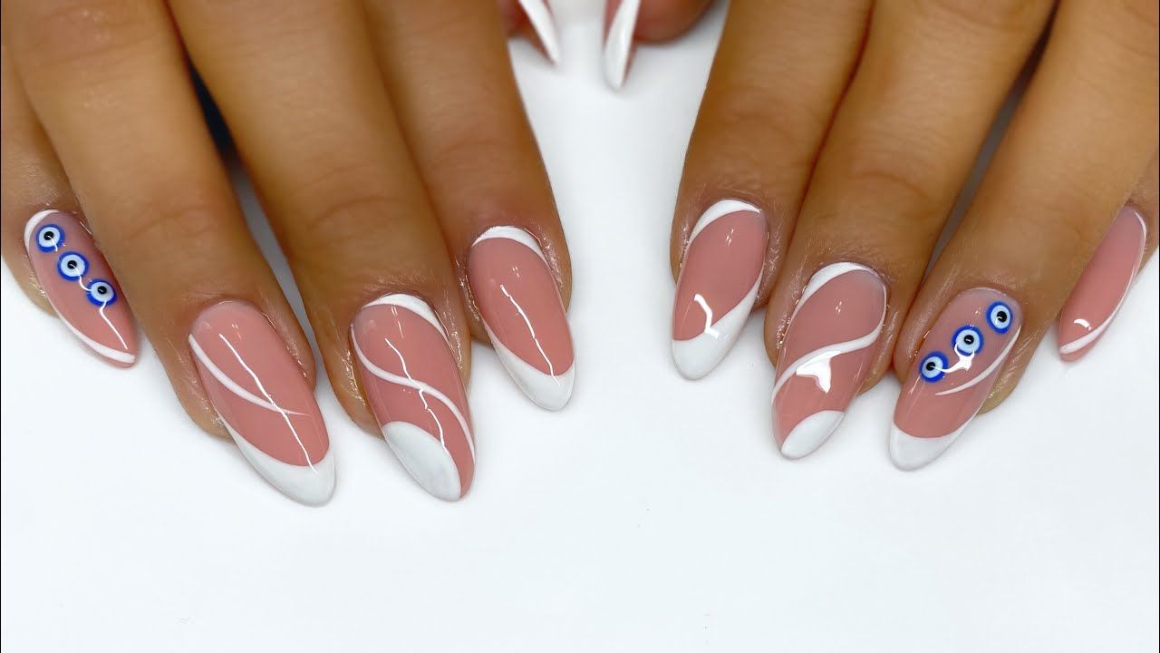 Trendy Swirl Nail Art w/ Evil Eye Nail Design | Gel Nails