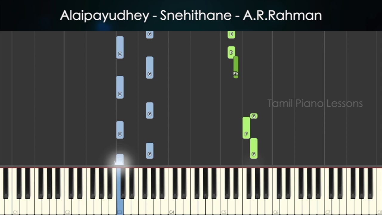 Snehithane  Full song Piano Notes with chords | A.R.Rahman | Alaipayudhey