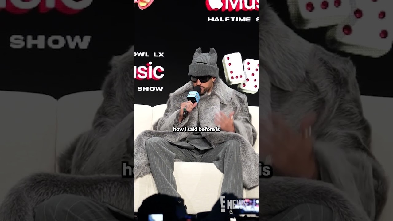 Bad Bunny рассказывает о своем выступлении на пресс-конференции, посвященной шоу в перерыве матча...