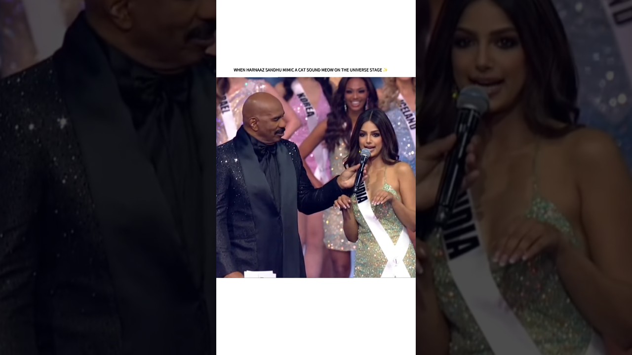 When our Queen Miss universe harnaaz sandu mimicry a cat meow on the universe stage #missuniverse