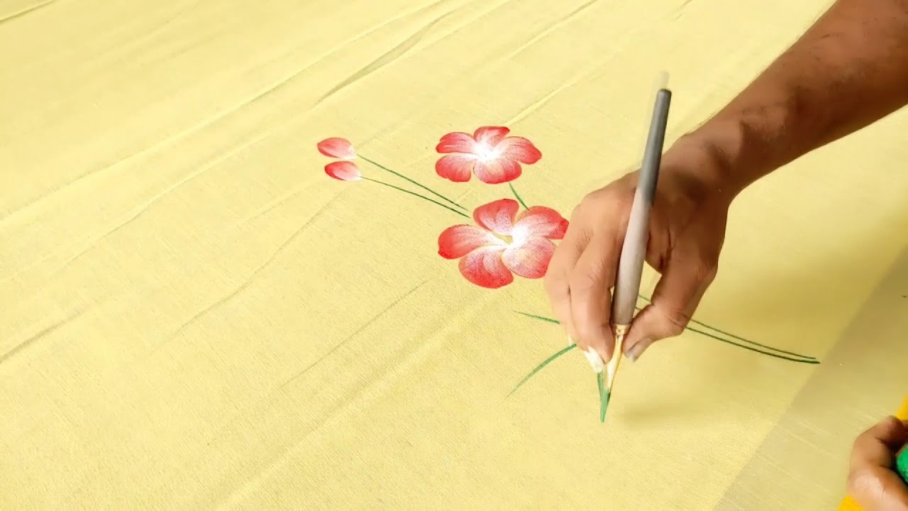 7 colours combination design on pure cotton saree | Using 7 Colours in Full Saree Painting