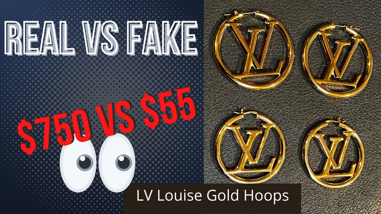 Real vs Fake LV Louise Gold Hoops $750 vs $50 #lv #louisvuitton #realvsfake #jewelry #accessories
