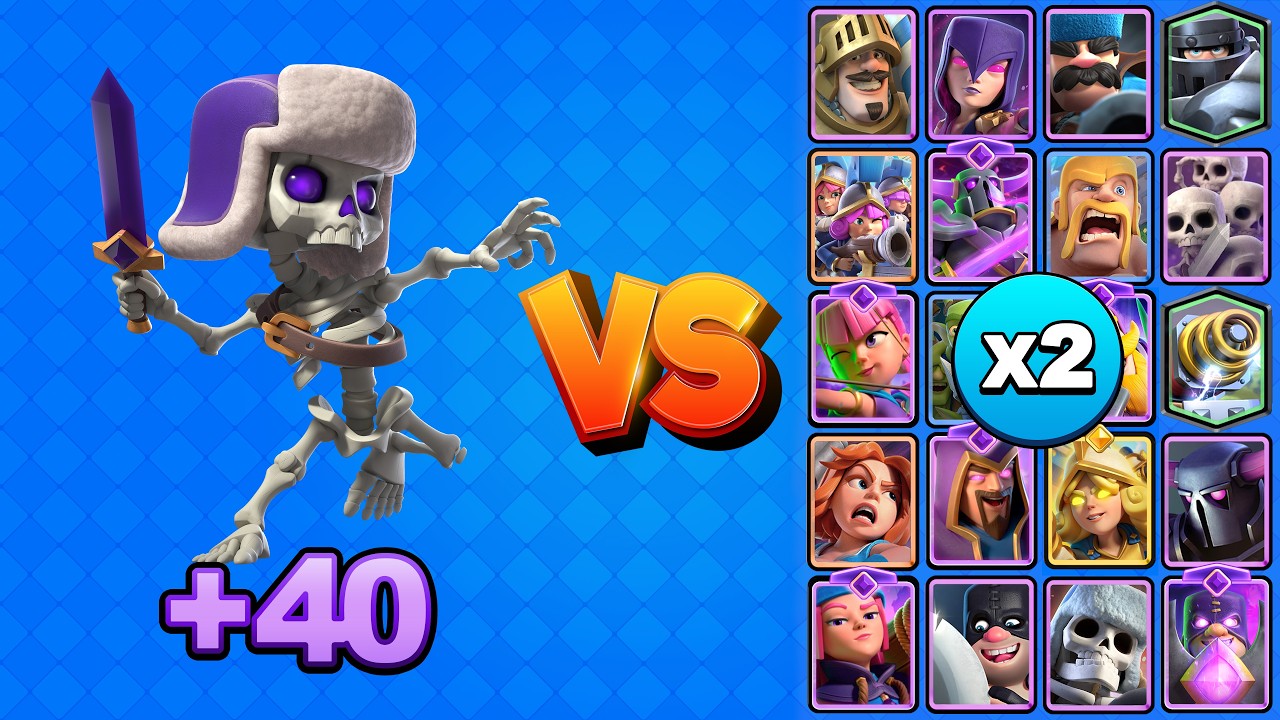 +40 ESQUELETOS EVO vs TODAS LAS CARTAS TERRESTRES X2 | Clash Royale