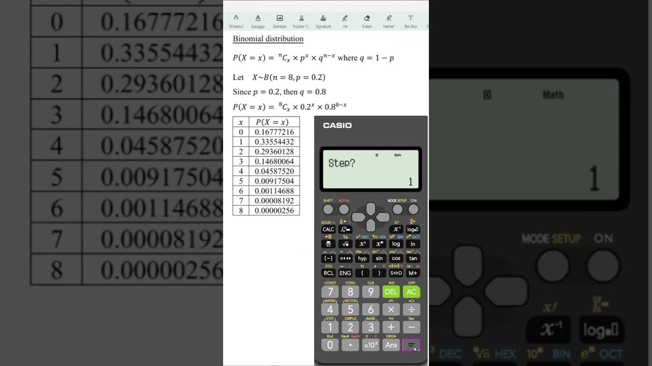 Fastest way to list all probabilities for Binomial distribution using fx-570/991ES, 570VN calculator