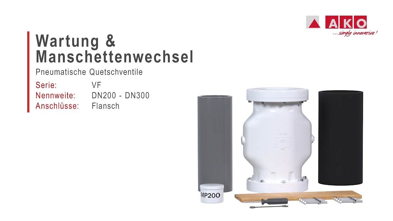 Wechsel Schlauchmanschette: AKO Quetschventil (pneumatisch), Serie VF, DN200, DN250, DN300
