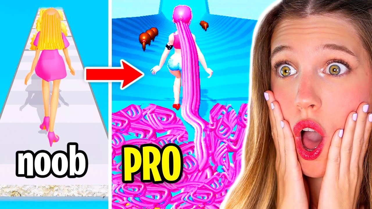 EL PELO MÁS LARGO DEL MUNDO en SIMULADOR DIFÍCIL!! ✂️ NOOB vs PRO vs HACKER en Hair Rush 💇🏼‍♀️