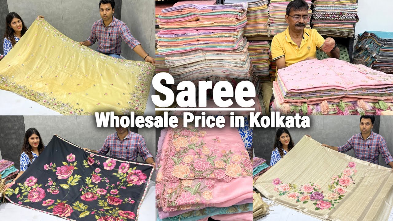 Crush Tissue/ Semi Tussar Cutwork border/ Digital Print Saree Wholesale Price in Kolkata Barabazar