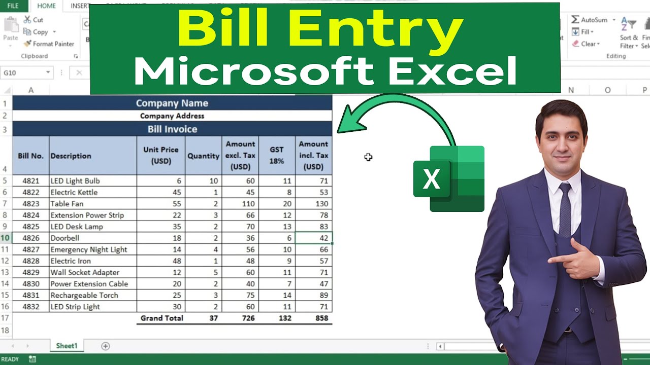 Ввод счетов в Ms Excel | Выставление счетов в Ms Excel | Ввод данных в Excel | Изучение Accountin...