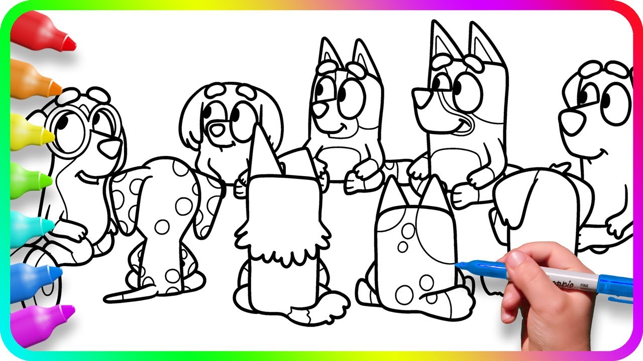 BLUEY Coloring Pages. Do you know How to color Bluey, Bingo, Muffin, Honey and other School Friends?