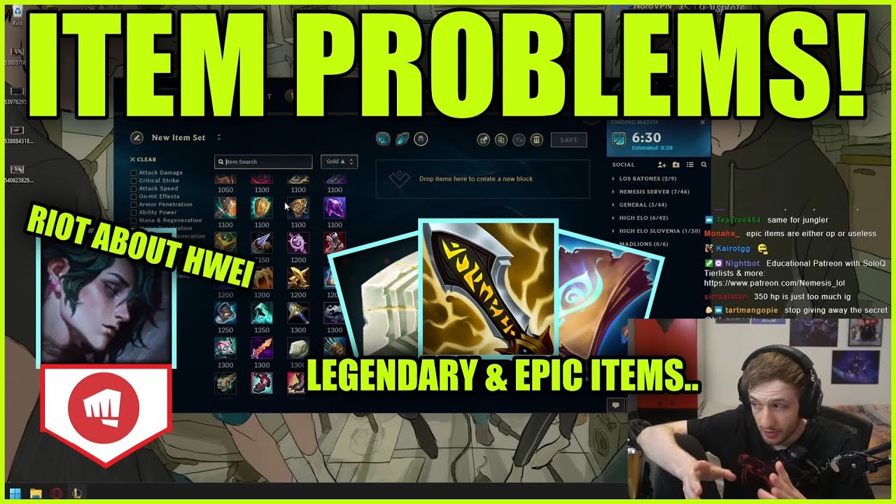 Nemesis on Problems with Legendary & Epic Items,  Hwei Discussion