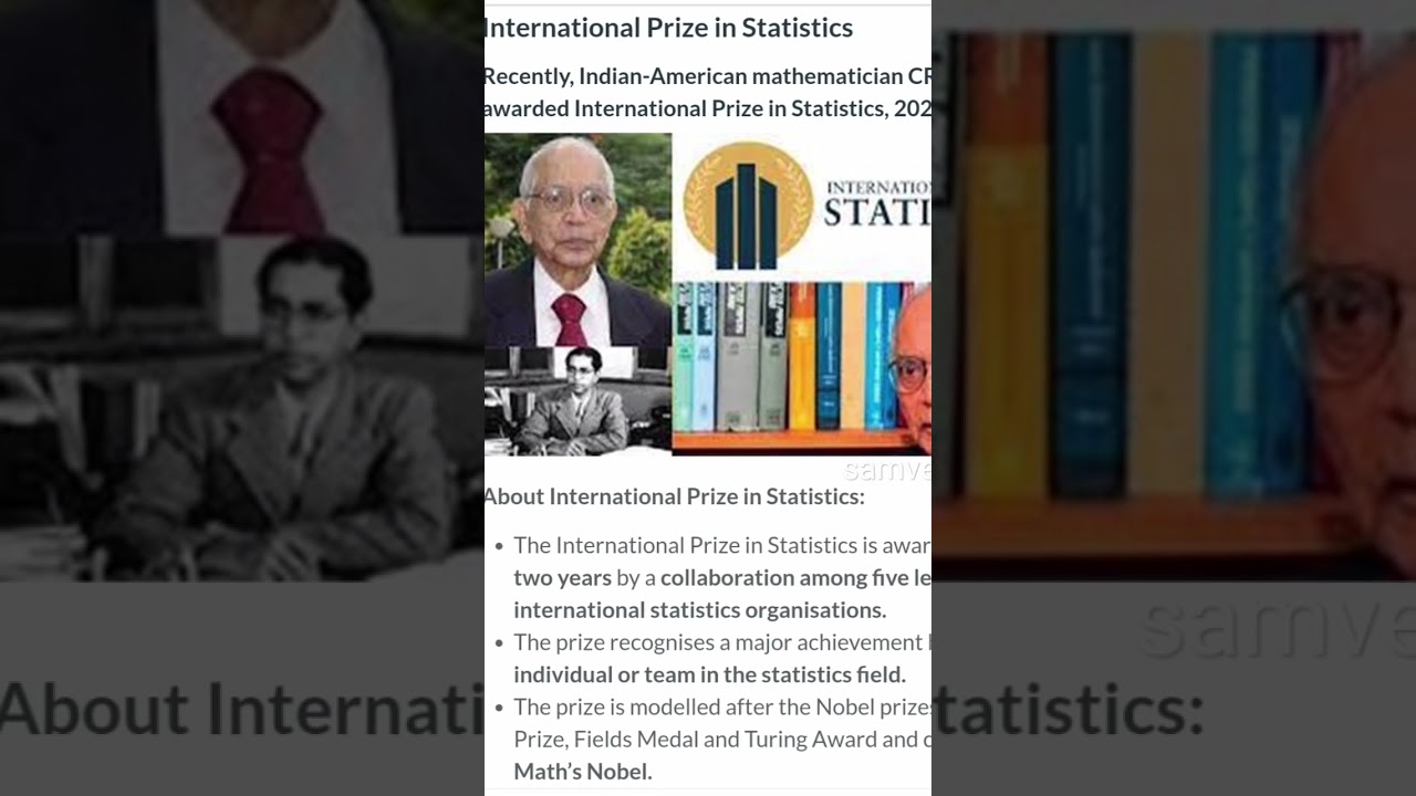 CR Rao awarded International Prize in Statistics, 2023. #samvegias #ukpscgk #ukpscpre23#ukpscupdate