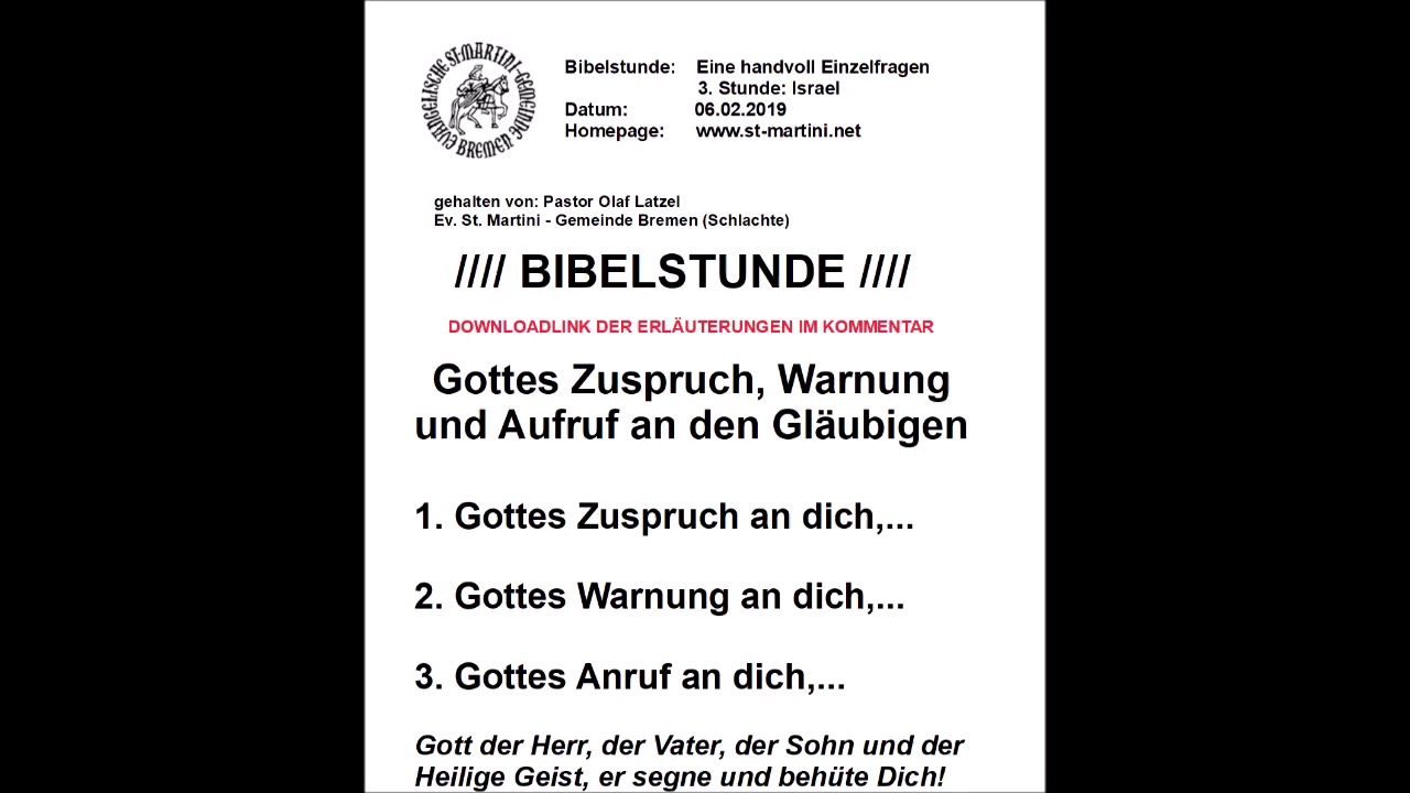 BIbelstunde vom 06.02.2019 - Eine handvoll Einzelfragen / 3 Stunde: Israel