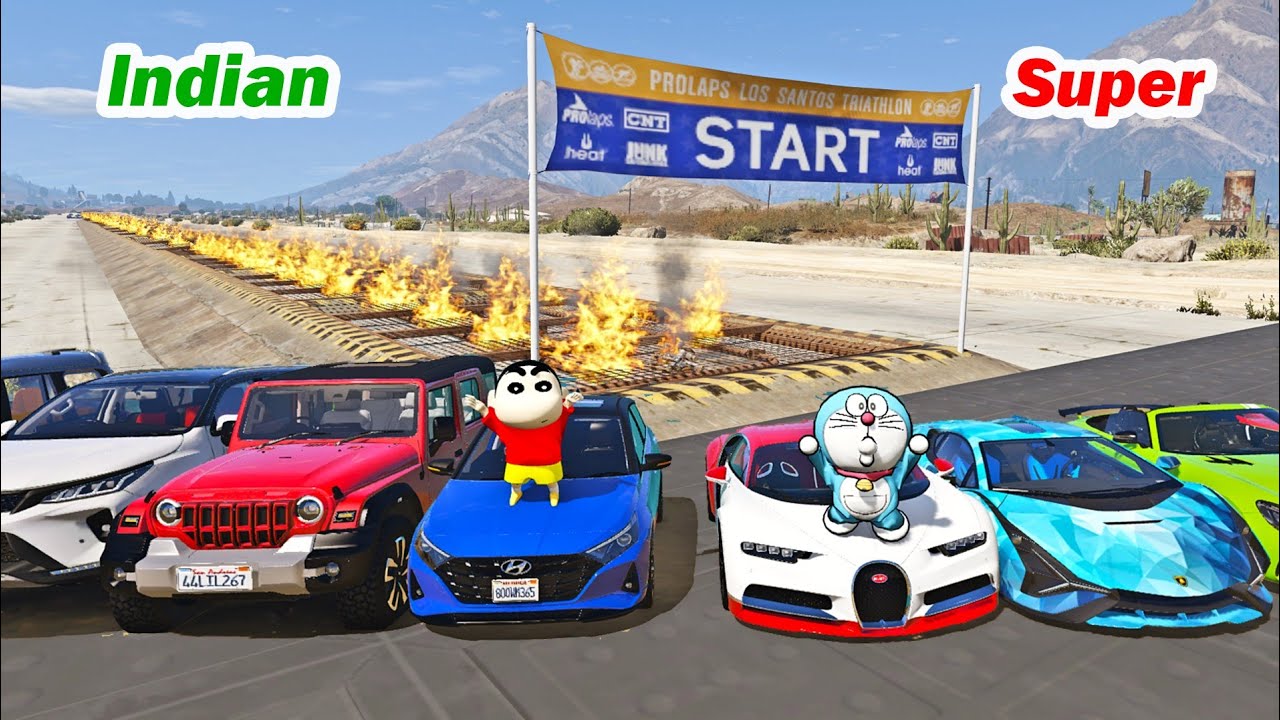 gta 5 fire ramp challenge Indian cars vs super cars telugu | Indian cars vs super cars gta 5