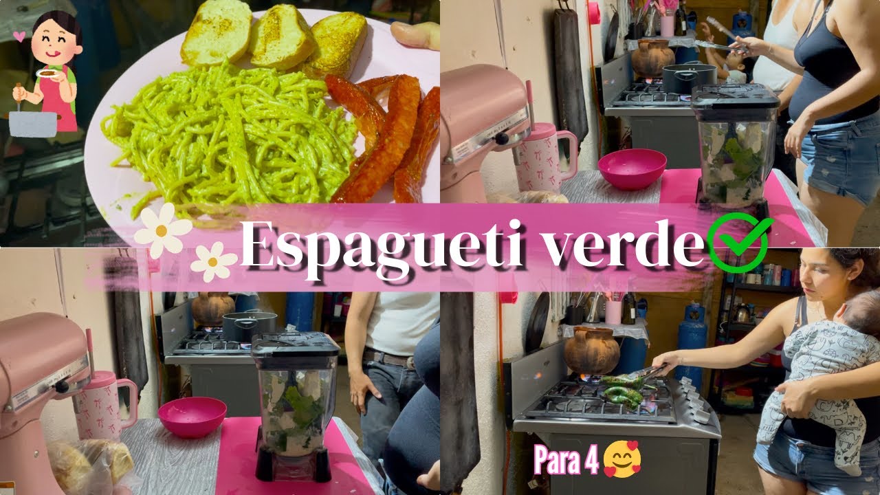 Espagueti verde favorito de mi esposo❤️preparando la cena con mi esposo Ep1 #recetasfaciles #cocina 