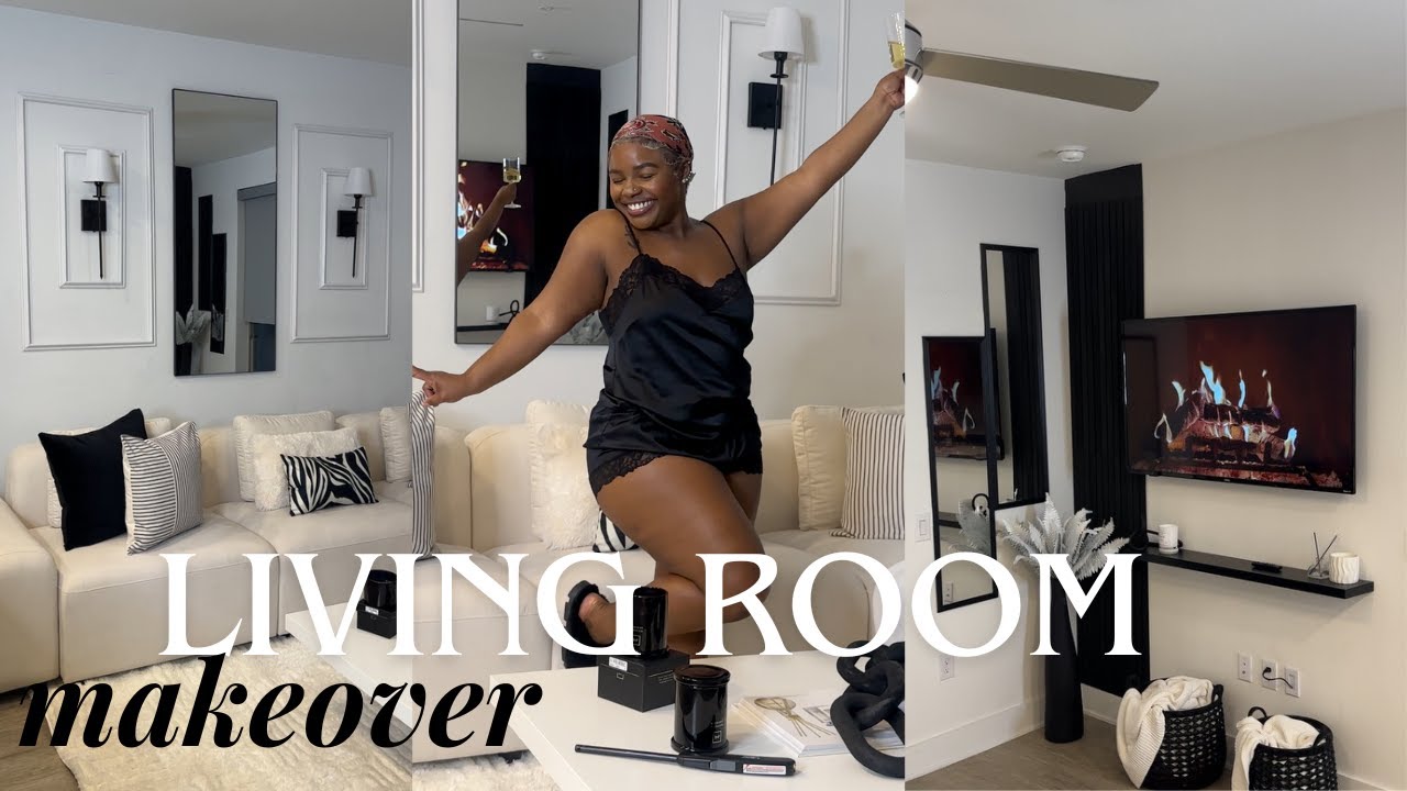 RENTER FRIENDLY LIVING ROOM MAKEOVER | BLACK & WHITE AESTHETIC | D.I.Y. PROJECT