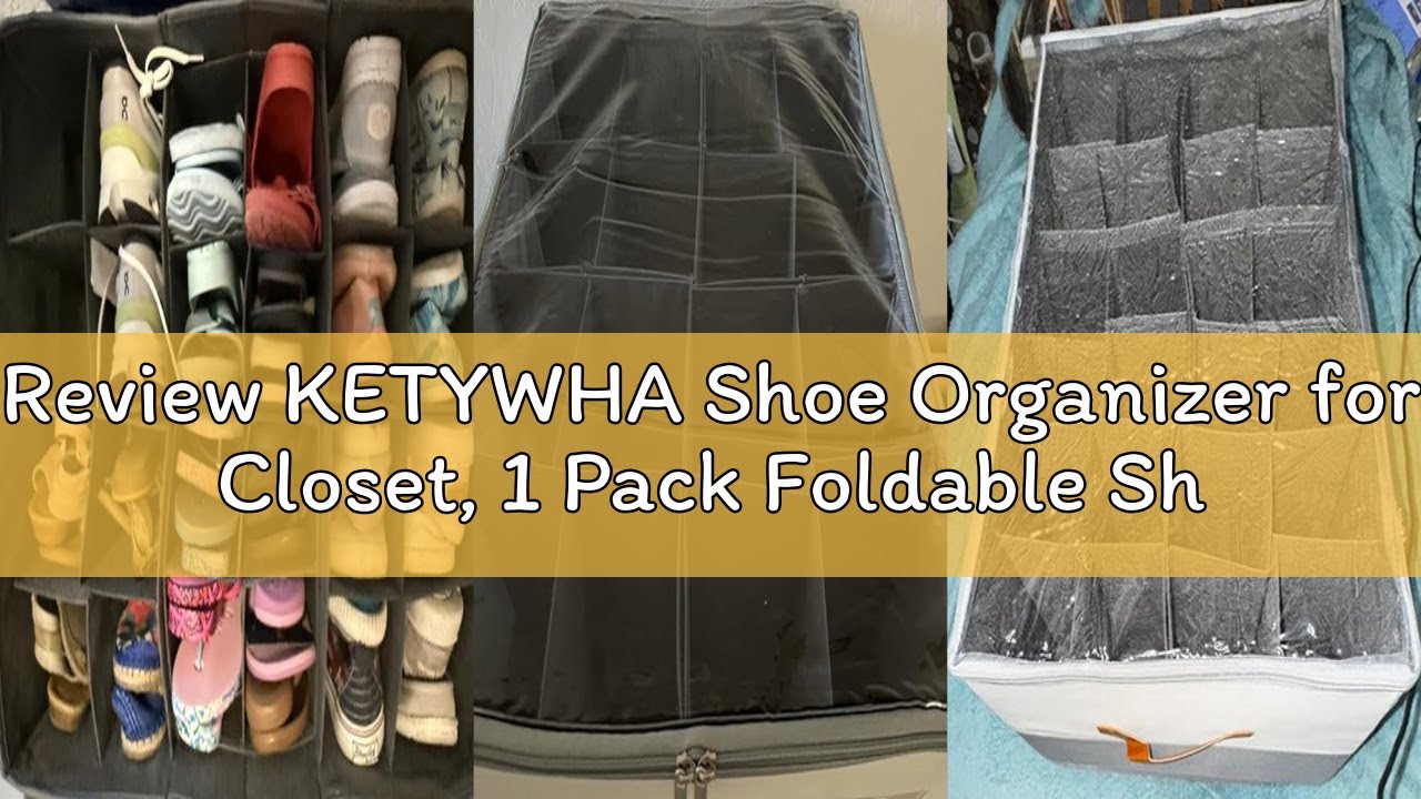 Review KETYWHA Shoe Organizer for Closet, 1 Pack Foldable Shoe Storage Containers with Clear Cover,