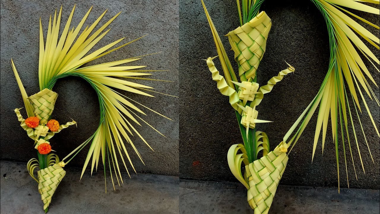 how to make palm leaves flower vase | palm leaves craft