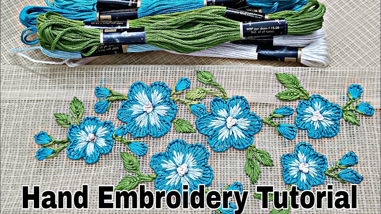Hand Embroidery Tutorial for Beginners | Flower Bunch Embroidery on Net Kotta Saree