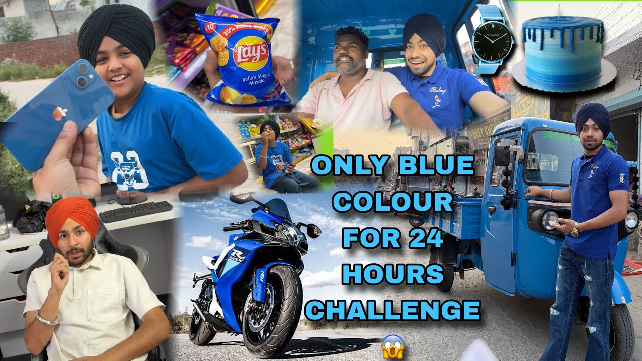 ONLY BLUE FOR 24 HOURS😱CHALLENGE FOOD V BLUE😍CAR V BLUE😰CHALLENGE THORA HARD HOGYA😭