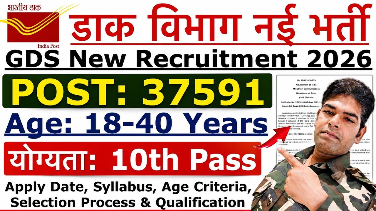 India Post GDS Recruitment 2026 | 37591 Posts | 10th Pass | Age 18&ndash;40 | Full Details in Hindi