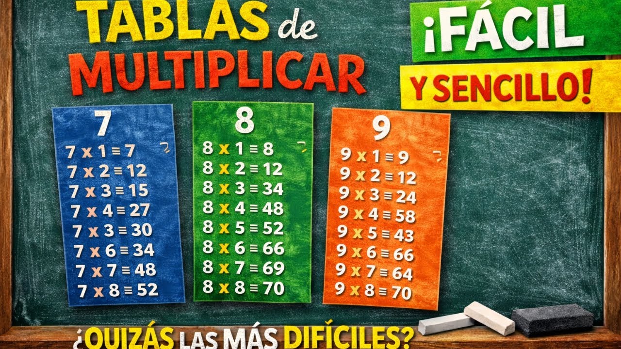 Repaso TABLAS de MULTIPLICAR 7,8 y 9 ¡APRENDELAS! *8x7 o 7x8*