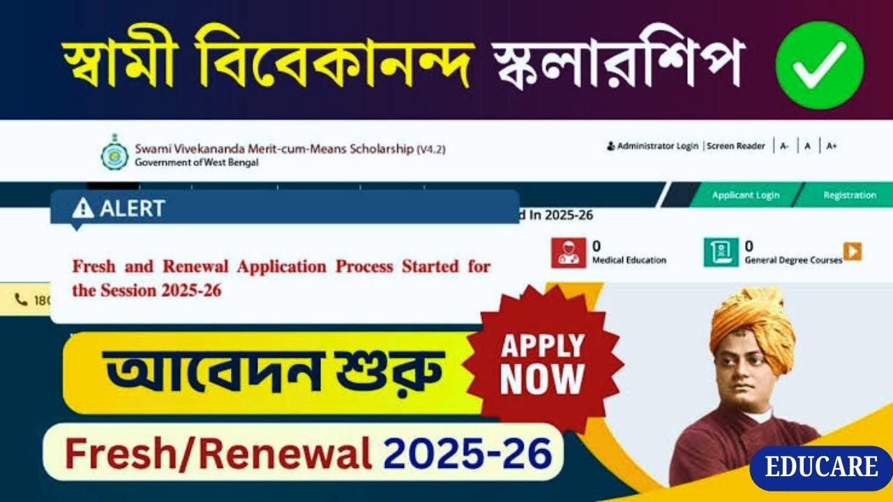 Swami Vivekananda Scholarship 2025-26 Start Date Fresh & Renewal Apply&mdash; This year (2025-26)