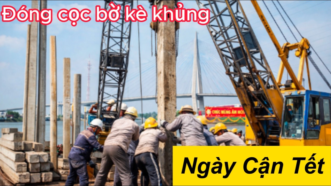 công trình đóng cọc khủng - xuống những đoạn cọc ngày gần tết