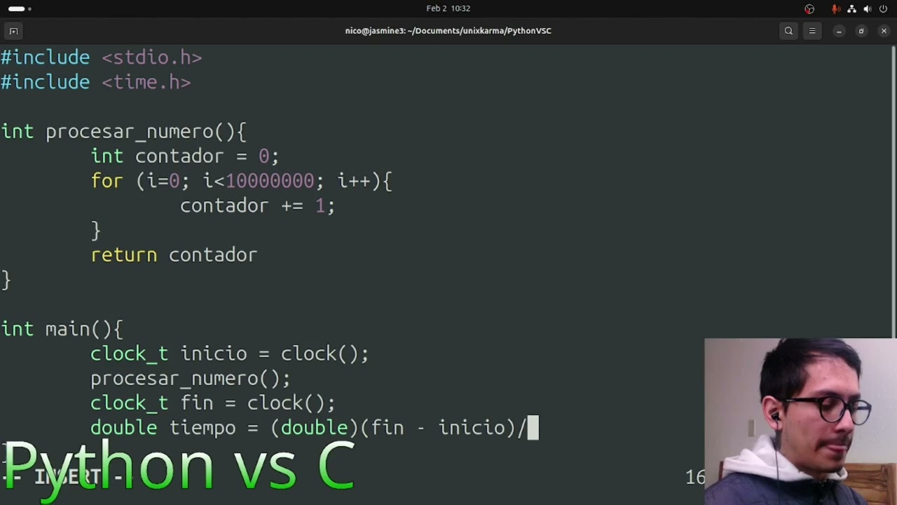 Python vs C: Velocidad de ejecución de un contador