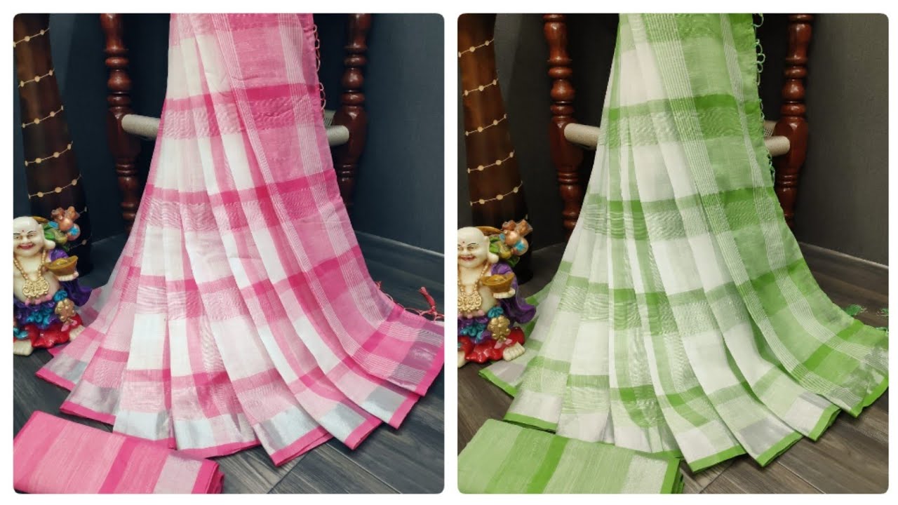Best quality linen checked saree with striped blouse ||Colorthreads