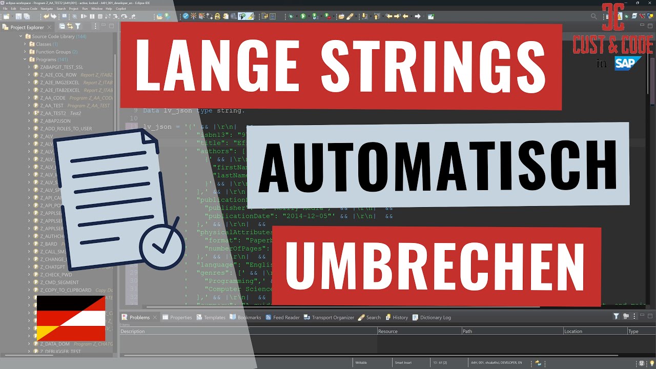 Lange Strings in Eclipse ADT automatisch umbrechen [deutsch]