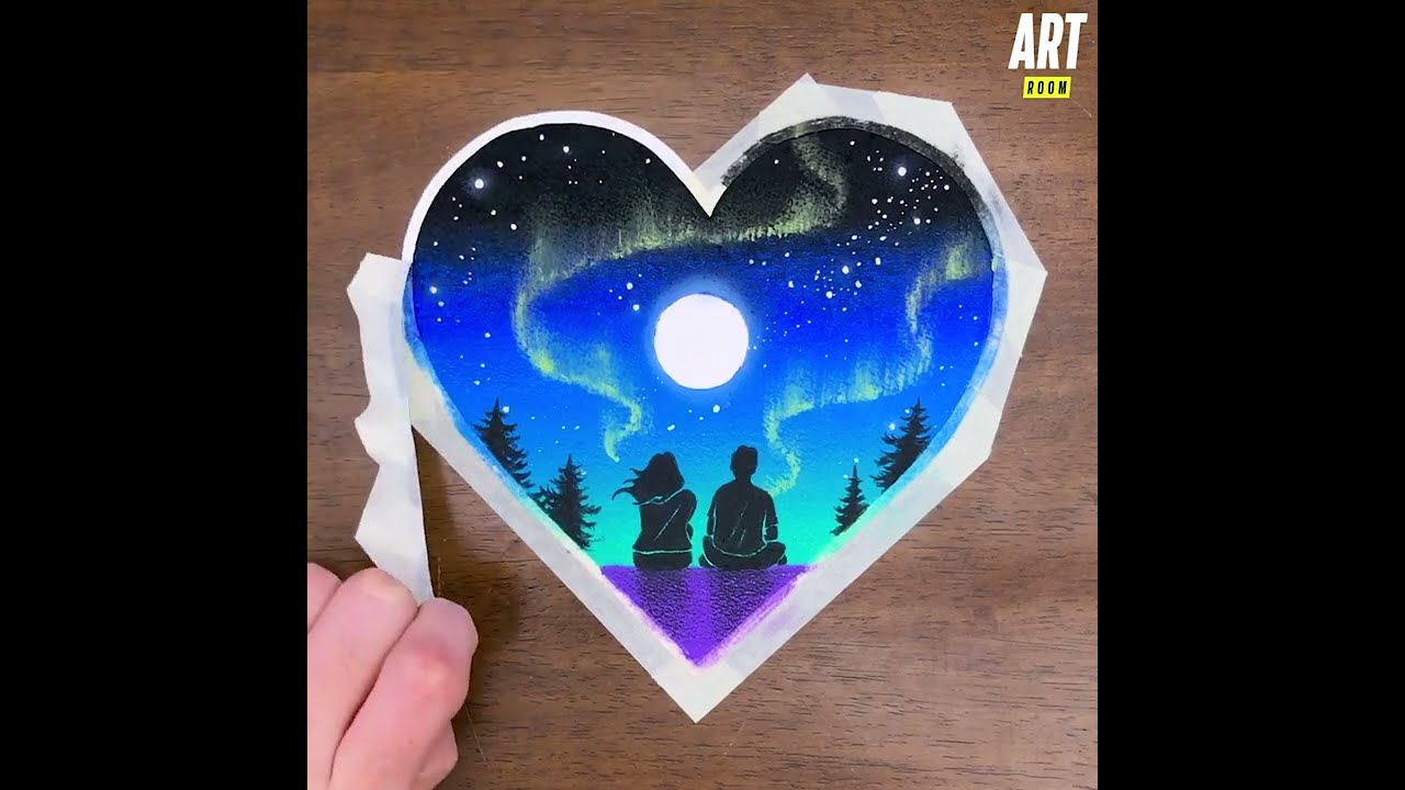 Drawing tutorial : A heart shaped landscape 💜✨ #drawingtutorial #oilpastel #gradient #love