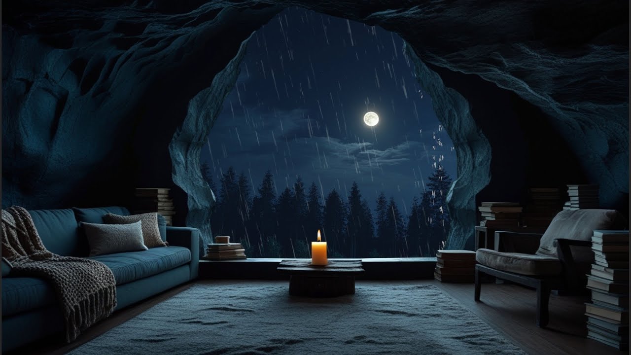 🔴| 24/7 Rainy Cave Study Room 🌧️ Ambient Rain for Focus/Sleep