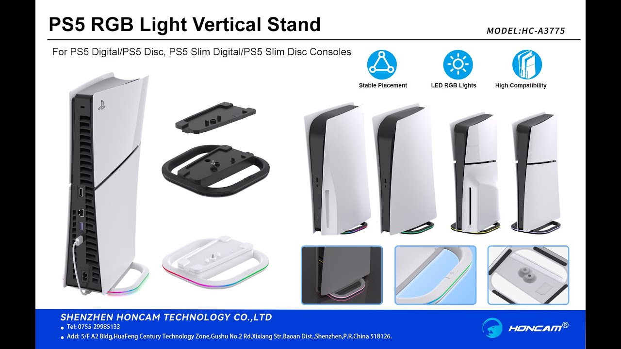 HONCAM PS5 &PS5 Slim 2 in 1 LED Stand