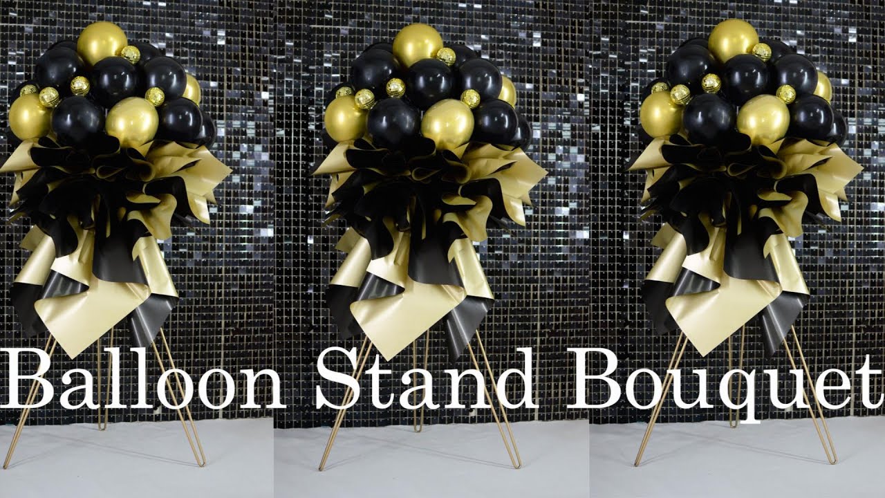 Luxury Black Gold Balloon Stand Bouquets Tutorial | DIY Party Decor