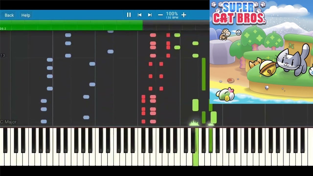 Super Cat Bros. OST - Cedar Wood 1 (Synthesia Piano Tutorial)