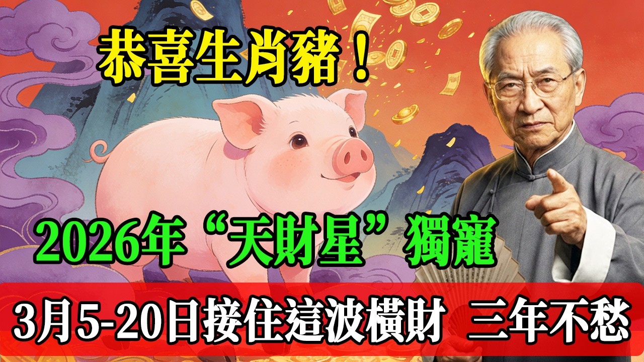 恭喜生肖豬！2026年“天財星”獨寵，3月5-20日接住這波橫財，三年不愁！#南懷瑾  #國學 #易經 #開運 #招財#風水 #2026運勢#屬相#生肖運勢#生肖命理