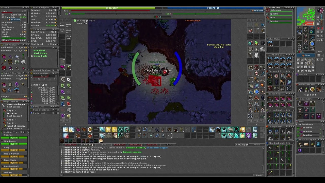 Tibia - Oramond Fury - SOLO RP 525 - ~3.8kk RAW xp/h & 550k profit/h