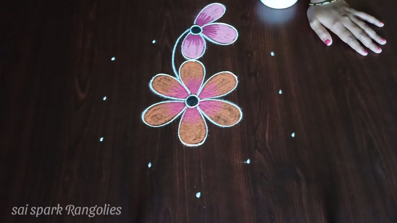 simple flower rangoli (5*3) dots | small kolangal | latest daily rangoli @saisparkrangolies