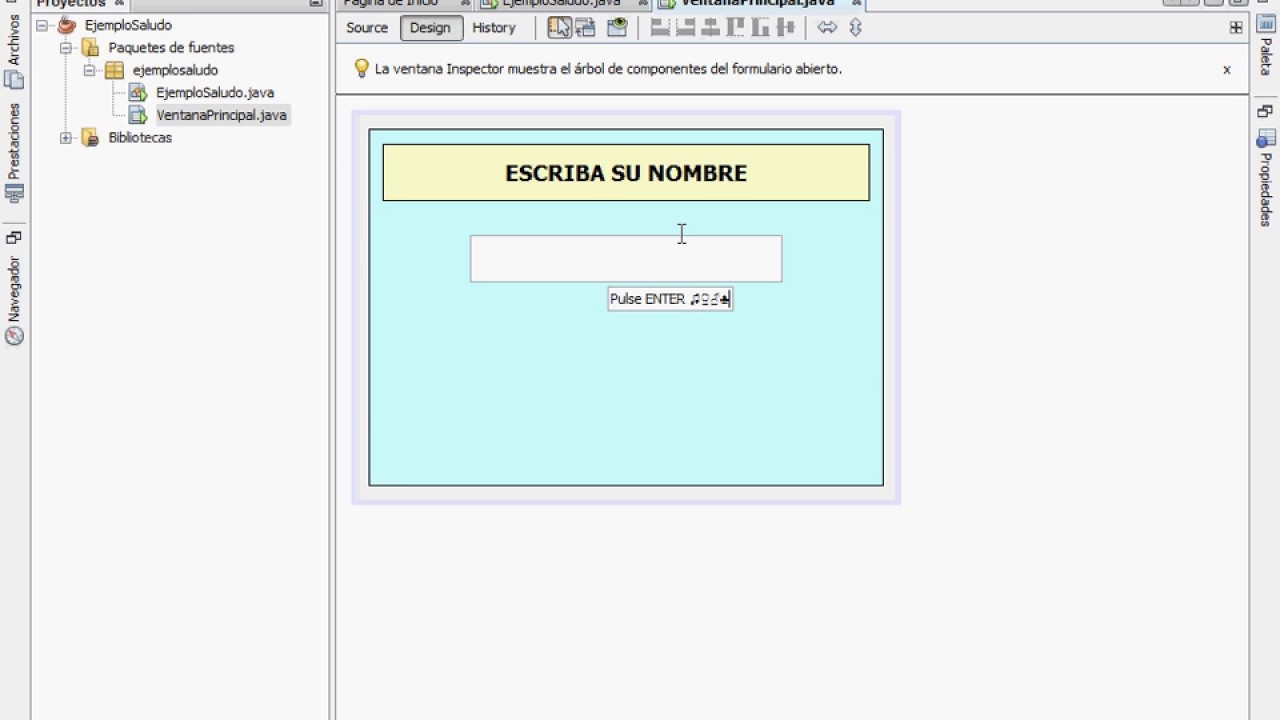 8. Ejemplo Saludo con Interfaz Gráfica de Usuario Java en NetBeans IDE